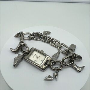 FOSSIL F2 Shoe Charms Square Stainless Steel Adjustable Length Silver Watch